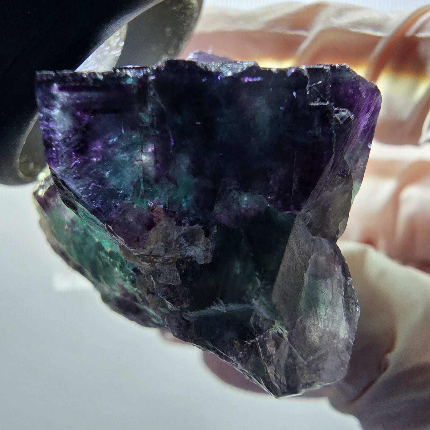 Cube de fluorite fantôme à degrés, tessellé, vert-violet Okorusu, Namibie 43*32*29mm #12205 
