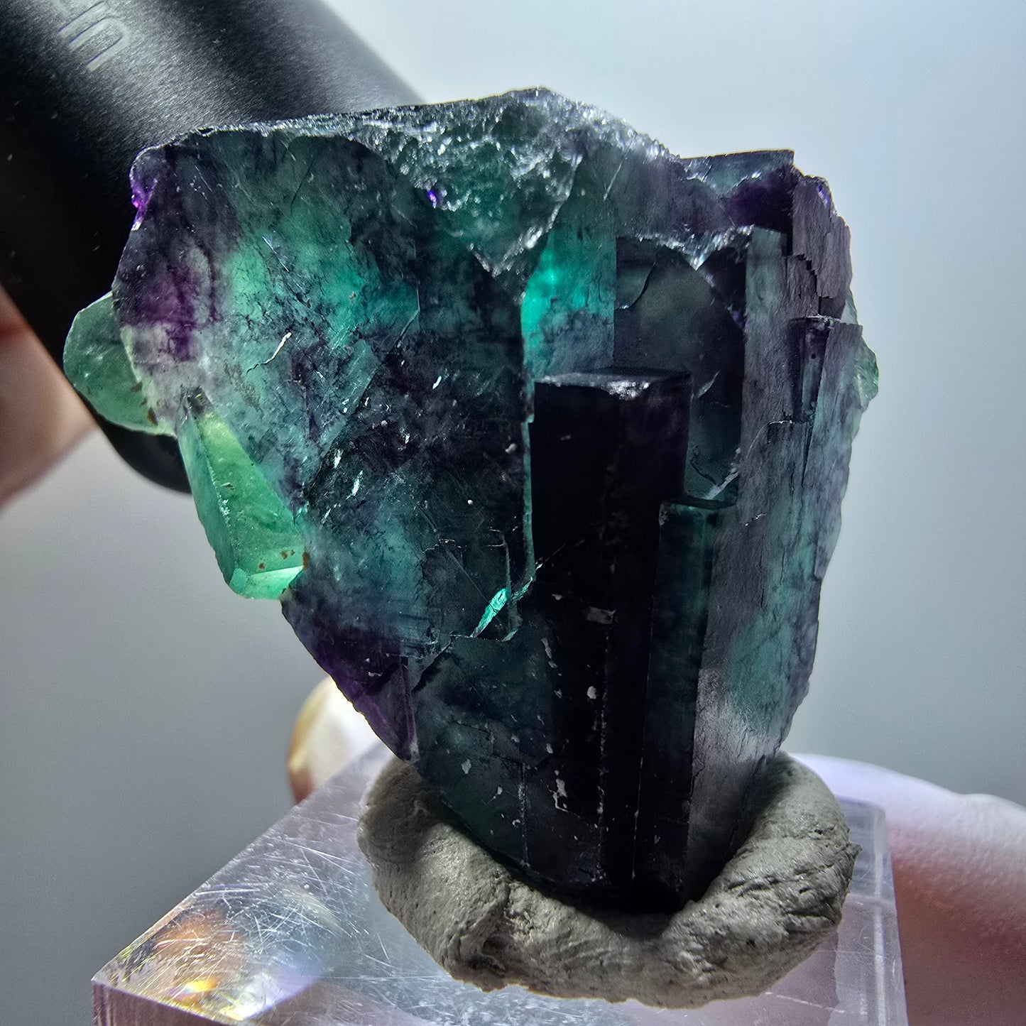 Cube de fluorite fantôme à degrés, tessellé, vert-violet Okorusu, Namibie 42*29*28mm #12209 