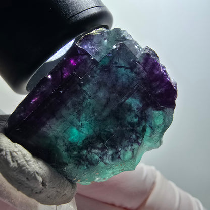 Cube de fluorite fantôme à degrés, tessellé, vert-violet Okorusu, Namibie 42*29*28mm #12209 