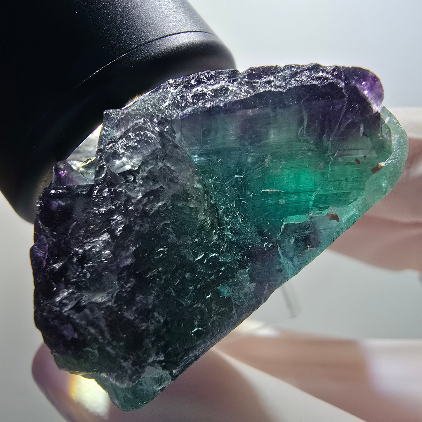 Cube de fluorite fantôme à degrés, tessellé, vert-violet Okorusu, Namibie 42*29*28mm #12209 