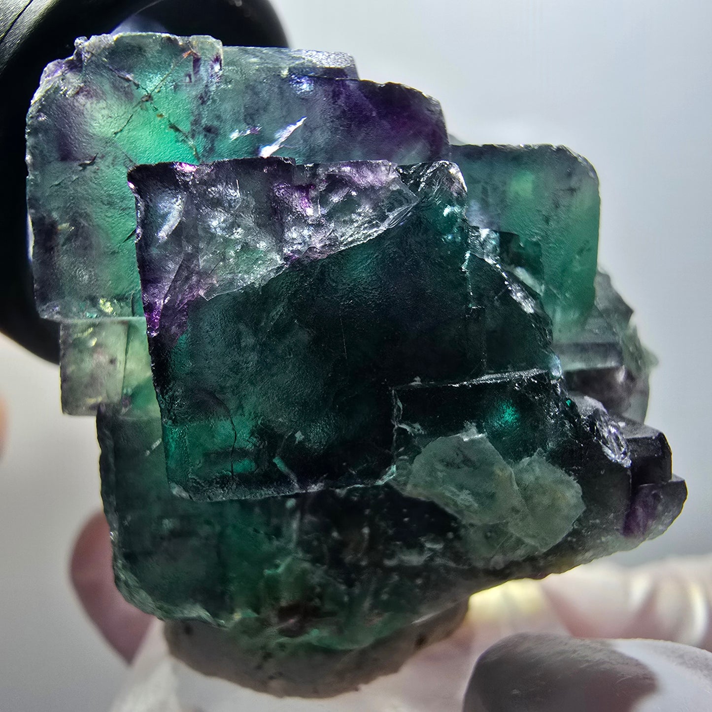 Cube de fluorite fantôme à degrés, tessellé, vert violet Okorusu, Namibie 39*35*25mm #12210 