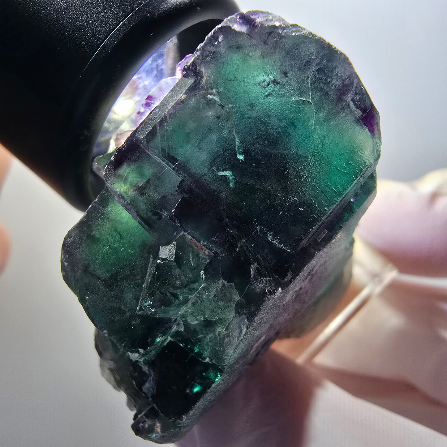 Cube de fluorite fantôme à degrés, tessellé, vert violet Okorusu, Namibie 39*35*25mm #12210 