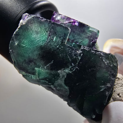 Cube de fluorite fantôme à degrés, tessellé, vert violet Okorusu, Namibie 39*35*25mm #12210 