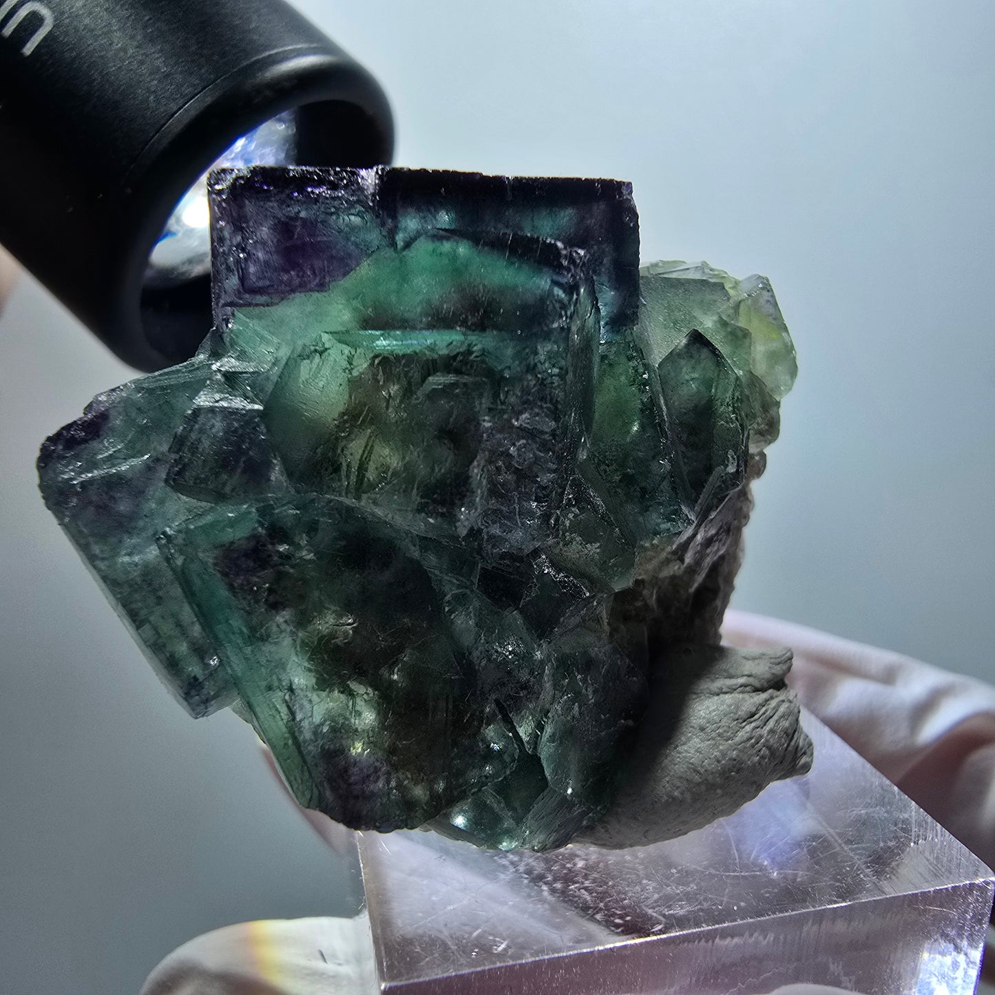 Cube de fluorite fantôme à degrés, tessellé, vert violet Okorusu, Namibie 43*35*22mm #12213 