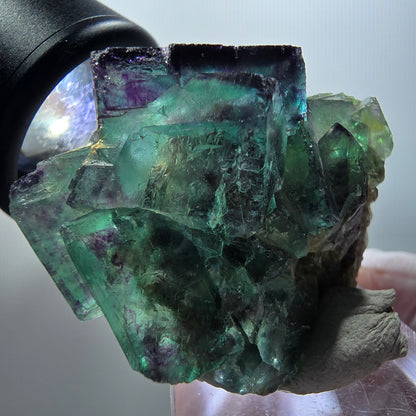 Cube de fluorite fantôme à degrés, tessellé, vert violet Okorusu, Namibie 43*35*22mm #12213 
