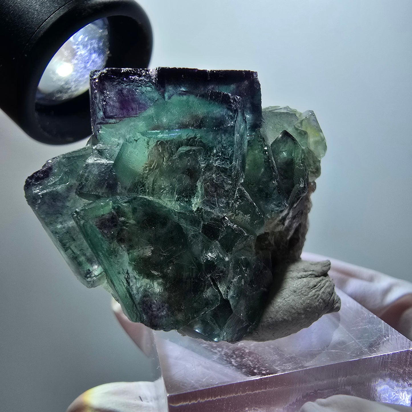 Cube de fluorite fantôme à degrés, tessellé, vert violet Okorusu, Namibie 43*35*22mm #12213 