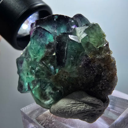 Cube de fluorite fantôme à degrés, tessellé, vert violet Okorusu, Namibie 43*35*22mm #12213 