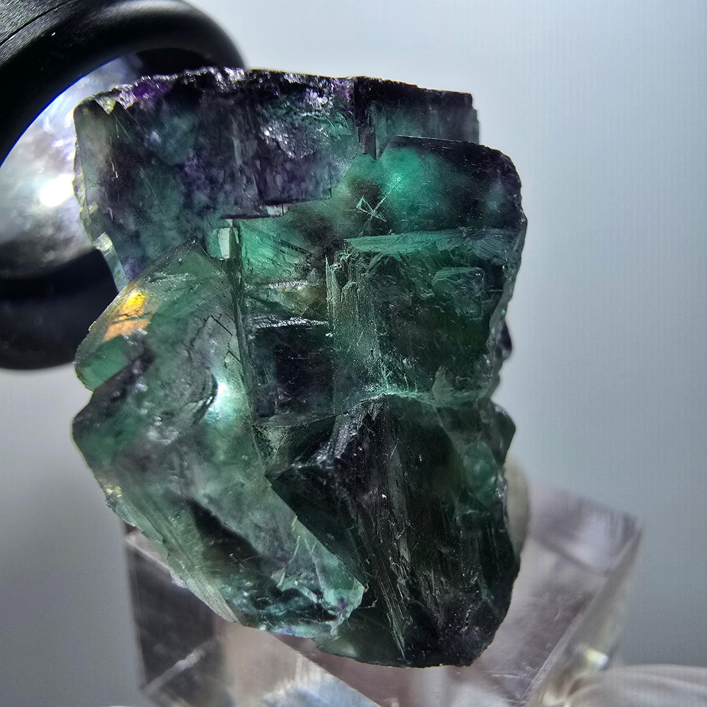 Cube de fluorite fantôme à degrés, tessellé, vert violet Okorusu, Namibie 43*35*22mm #12213 