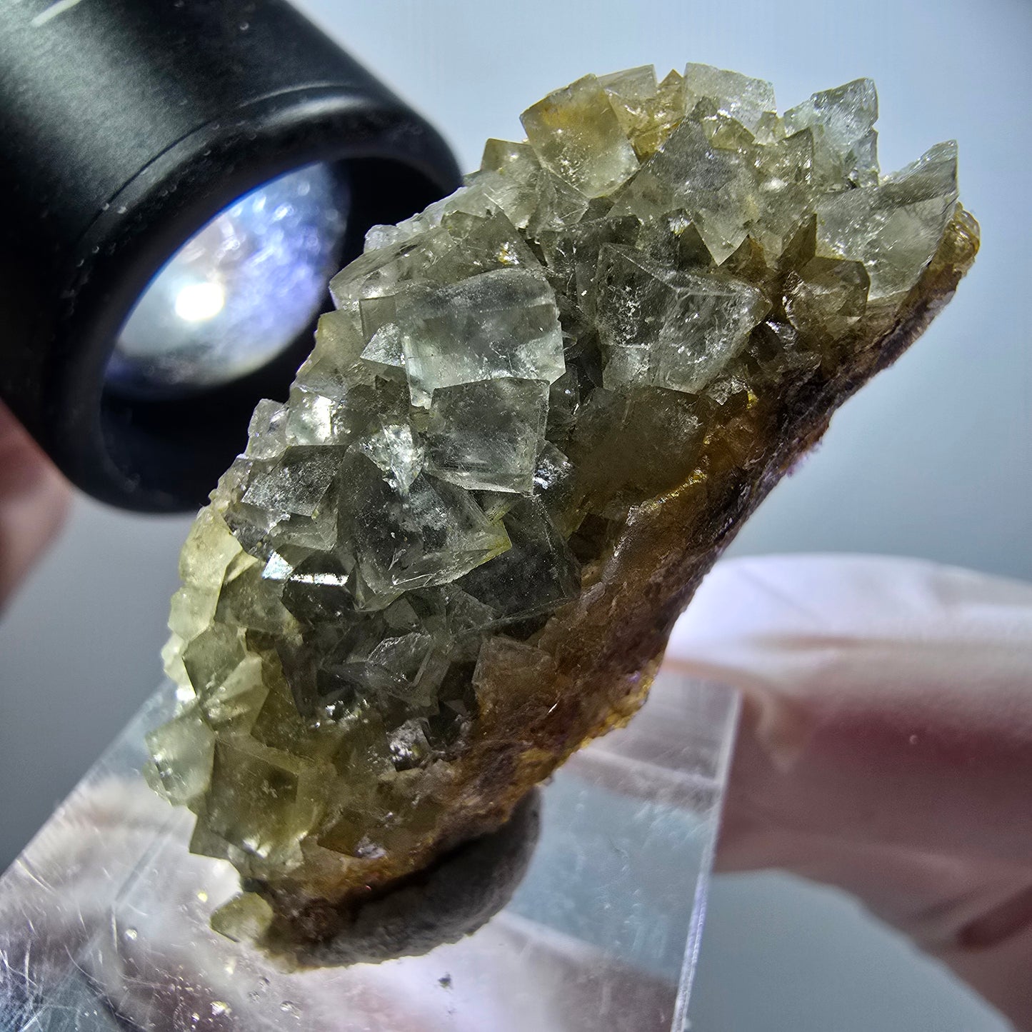 Spécimen cubique de fluorite fantôme transparente, verte et blanche, Okorusu, Namibie, 40*19*16 mm #12238 
