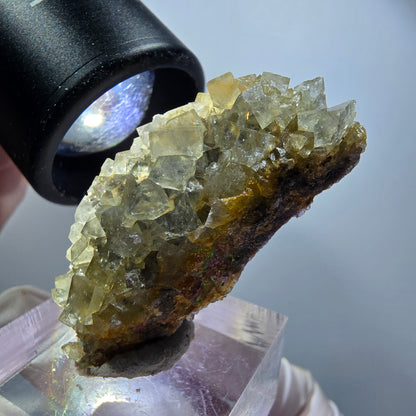 Spécimen cubique de fluorite fantôme transparente, verte et blanche, Okorusu, Namibie, 40*19*16 mm #12238 