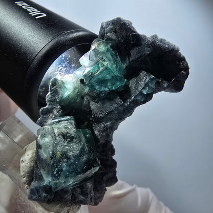 Rare phantom fluorite cube specimen, green purple blue Erongo, Namibia 45*29*20mm #12255 