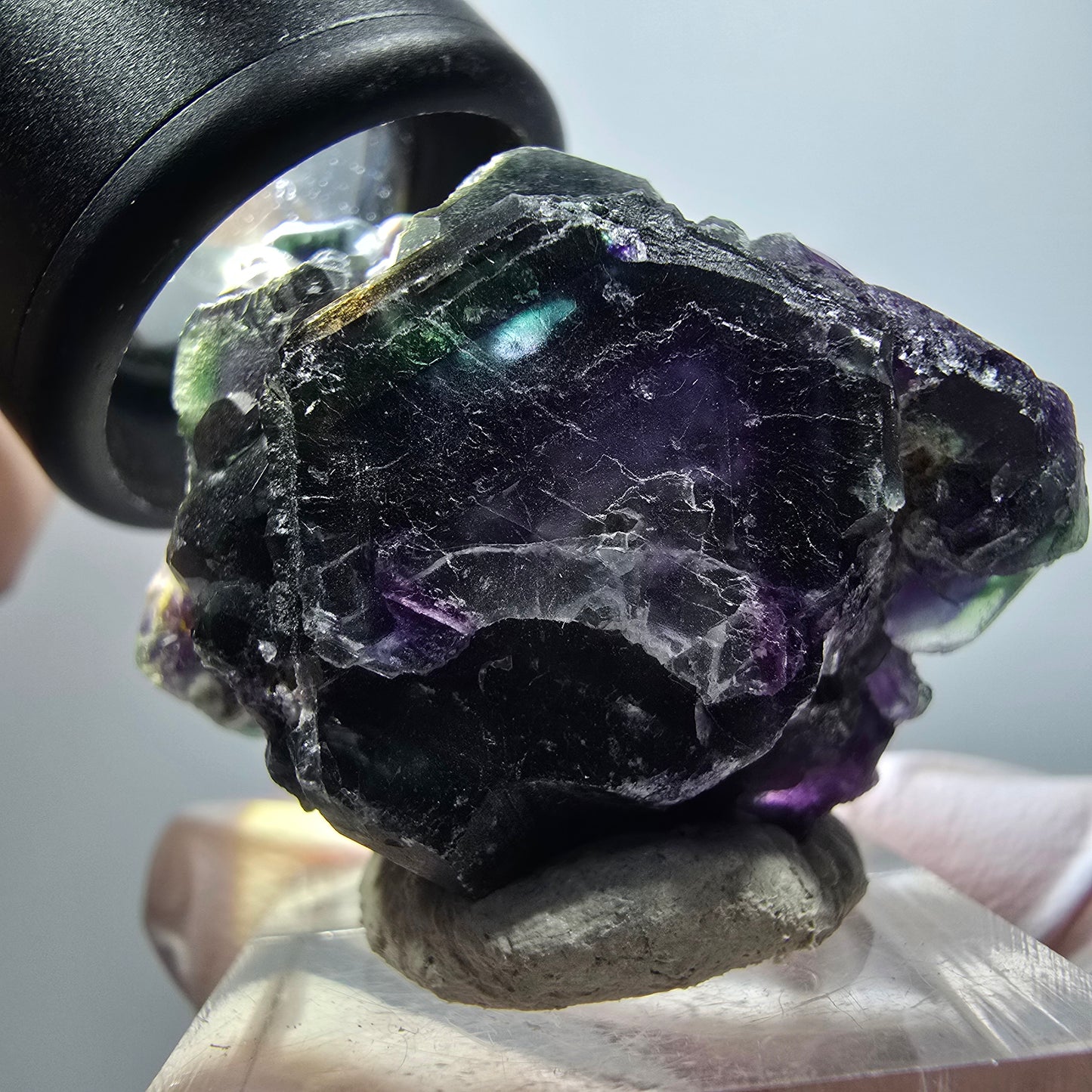 Cube de fluorite fantôme, spécimen hexagonal, vert violet bleu Okorusu, Namibie 39*35*22mm #12259 