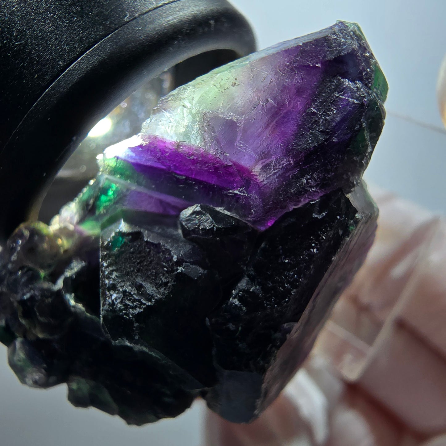 Cube de fluorite fantôme, spécimen hexagonal, vert violet bleu Okorusu, Namibie 39*35*22mm #12259 