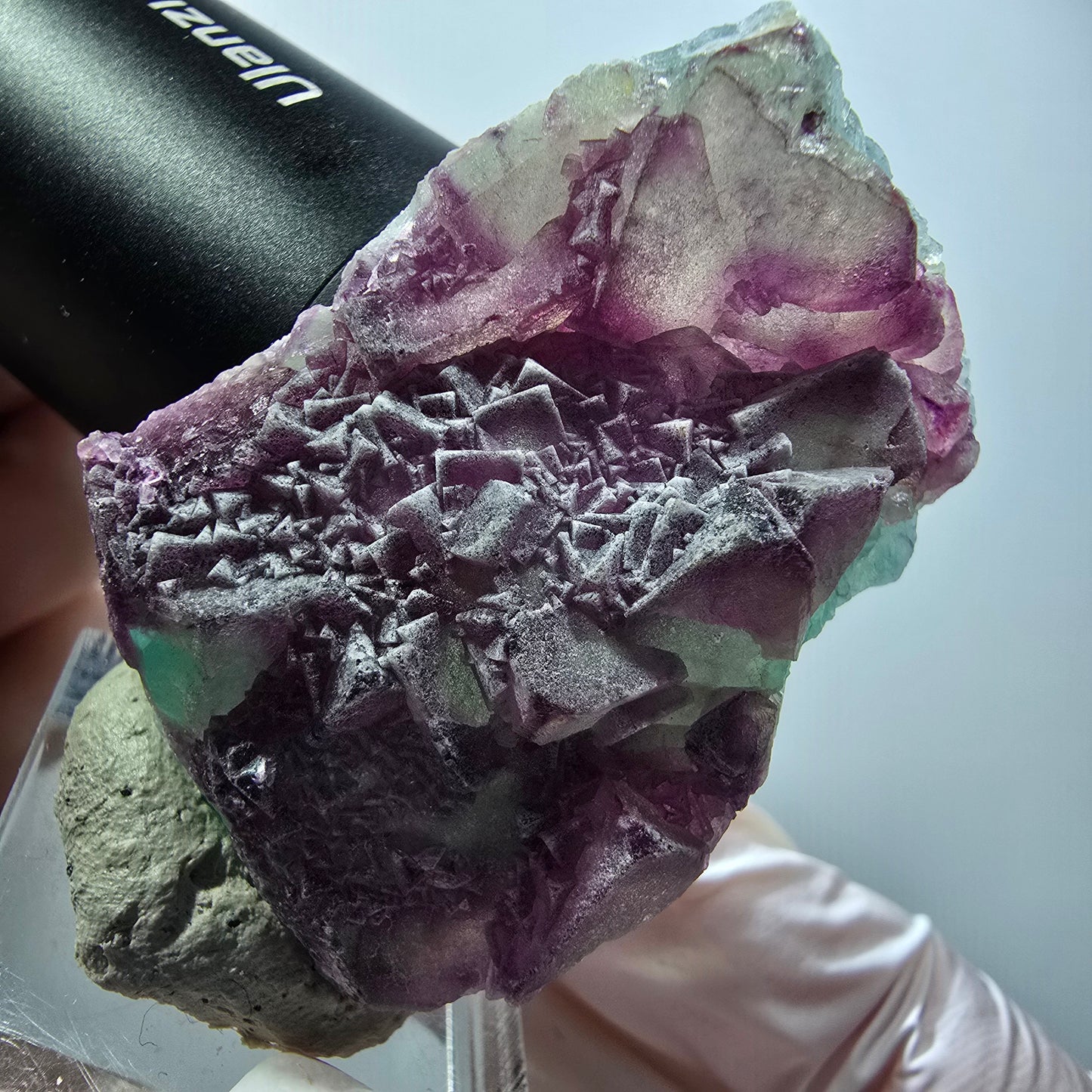 Rare spécimen cubique de fluorite fantôme, violet-vert, Omehane, Namibie, 47*31*25 mm #12266 