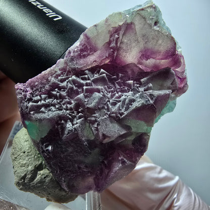 Rare spécimen cubique de fluorite fantôme, violet-vert, Omehane, Namibie, 47*31*25 mm #12266 