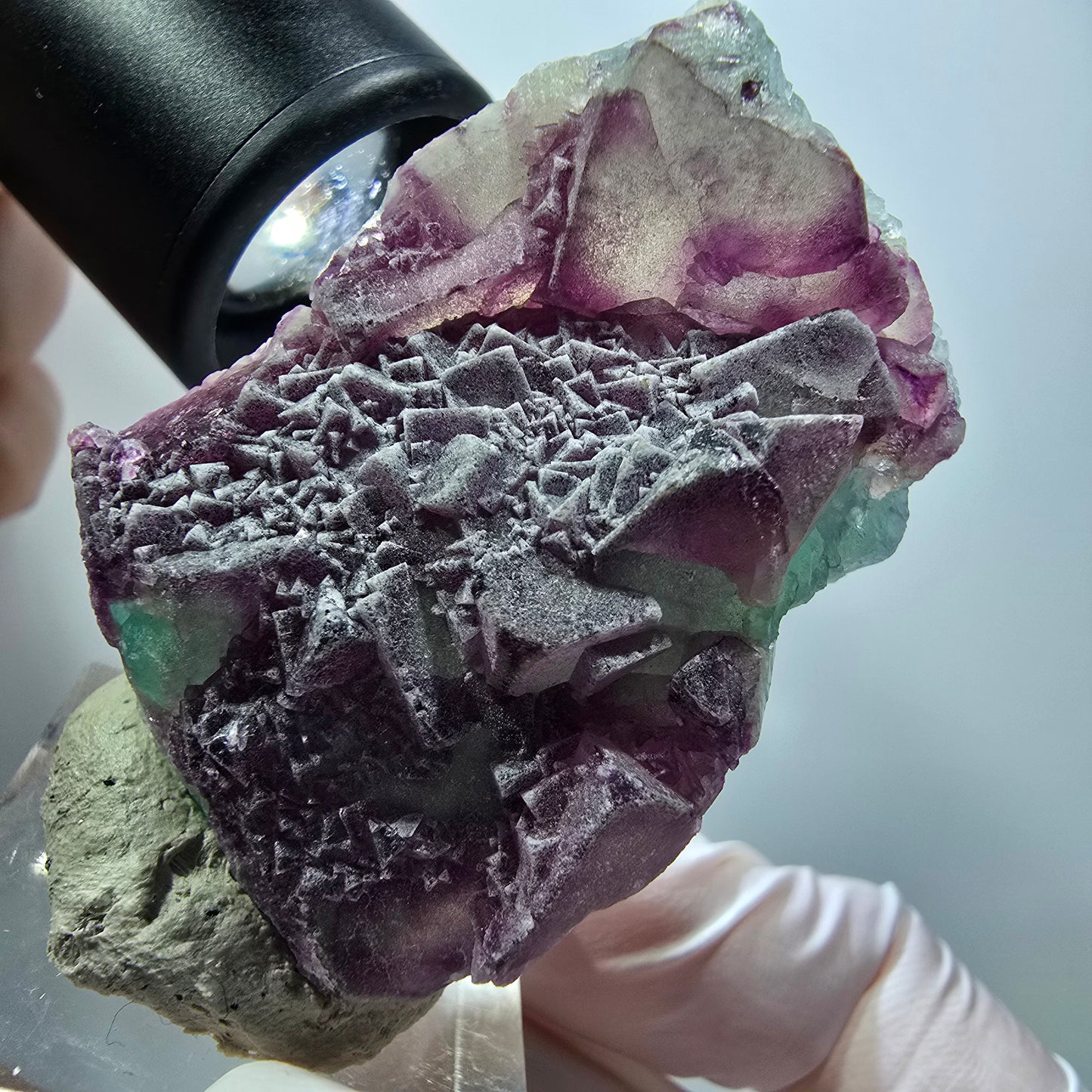 Rare spécimen cubique de fluorite fantôme, violet-vert, Omehane, Namibie, 47*31*25 mm #12266 