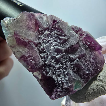 Rare spécimen cubique de fluorite fantôme, violet-vert, Omehane, Namibie, 47*31*25 mm #12266 