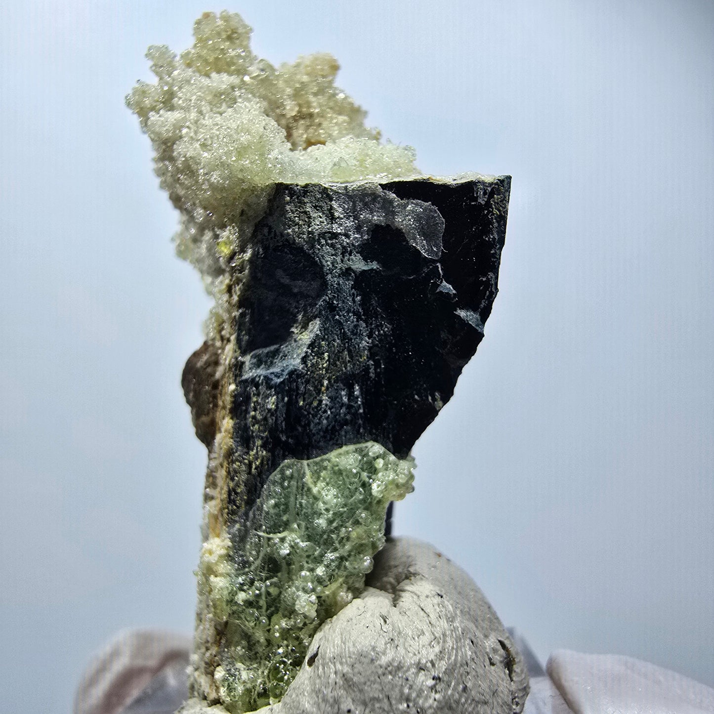Hyalite opal, Schörl tourmaline, muscovite, orthoclase Erongo, Namibia 46*32*21mm #12268 