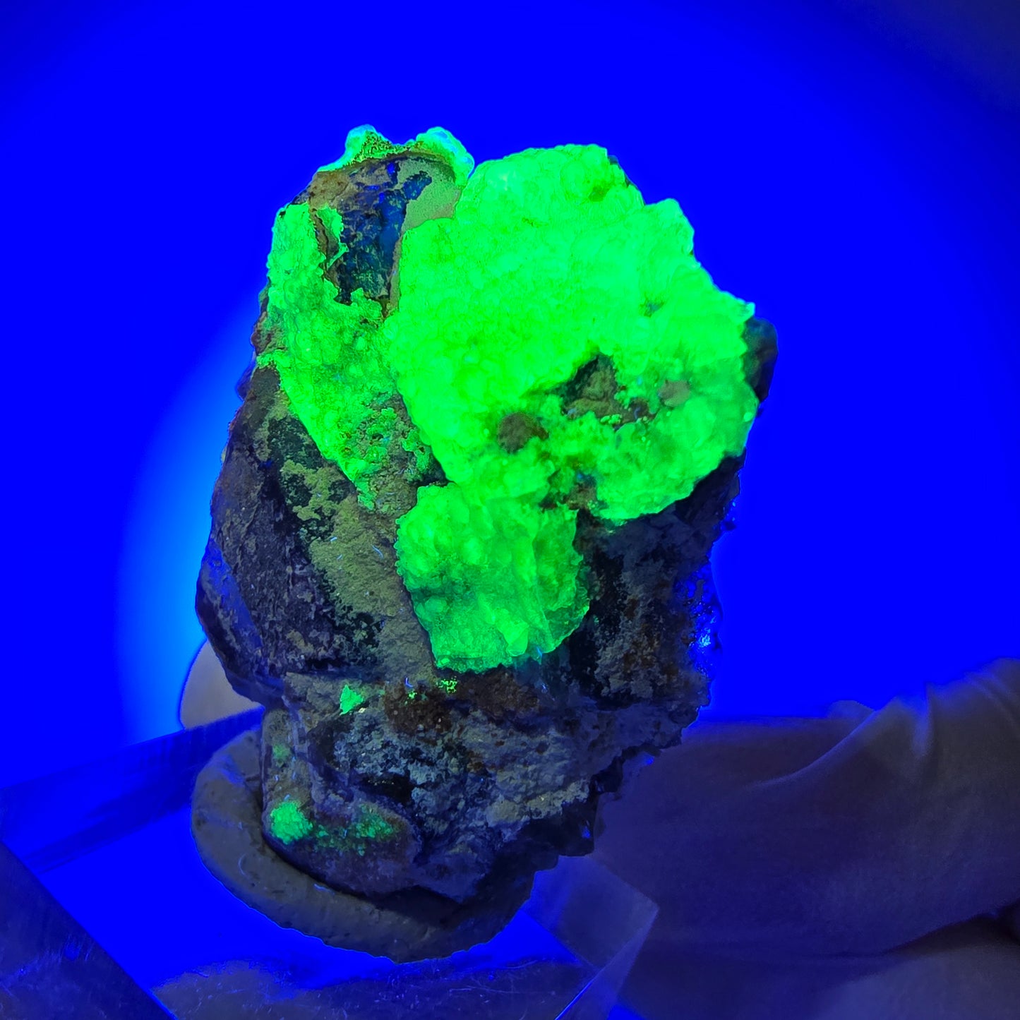 Phantom Fluorit, Hyalit Opal Stufe (UV Mineral) Erongo, Namibia 41*36*19mm #12273