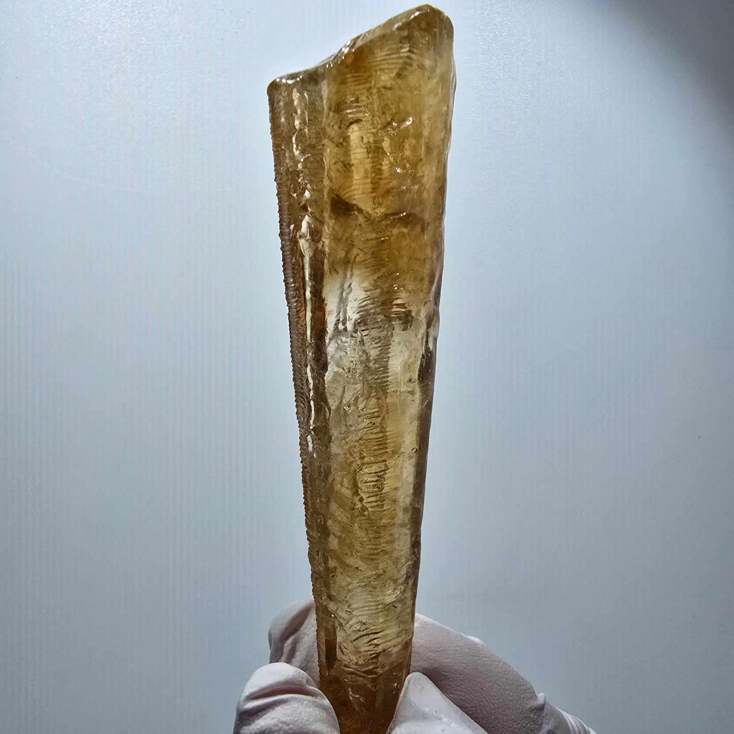 Cristal de calcite miel naturel XL, jaune orangé, Erongo, Namibie 94*25*18mm #12293 