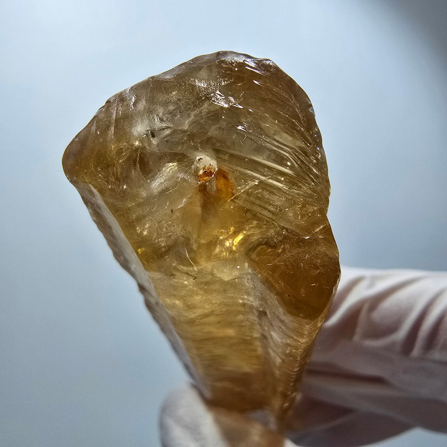 Cristal de calcite miel naturel XL, jaune orangé, Erongo, Namibie 94*25*18mm #12293 
