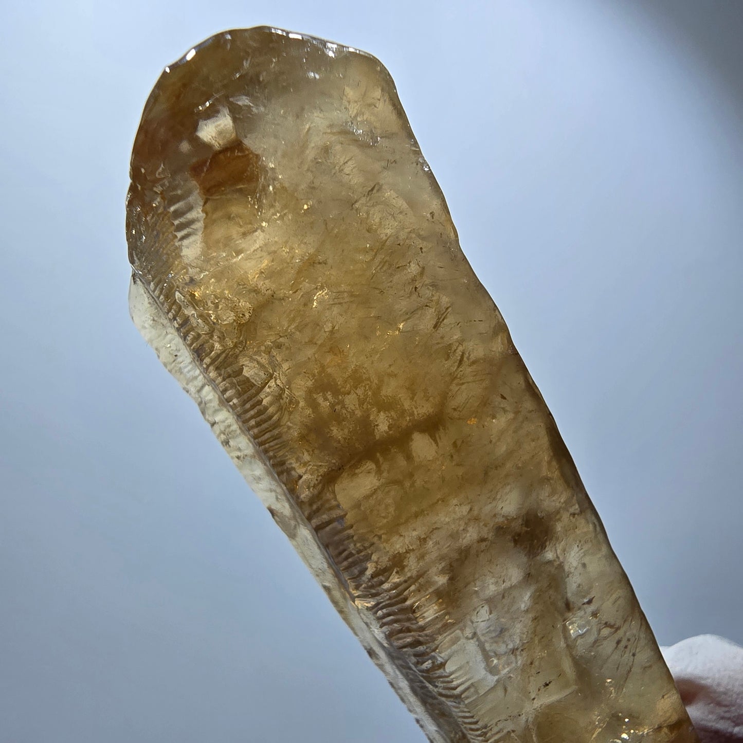 Cristal de calcite miel naturel XL, jaune orangé, Erongo, Namibie 94*25*18mm #12293 