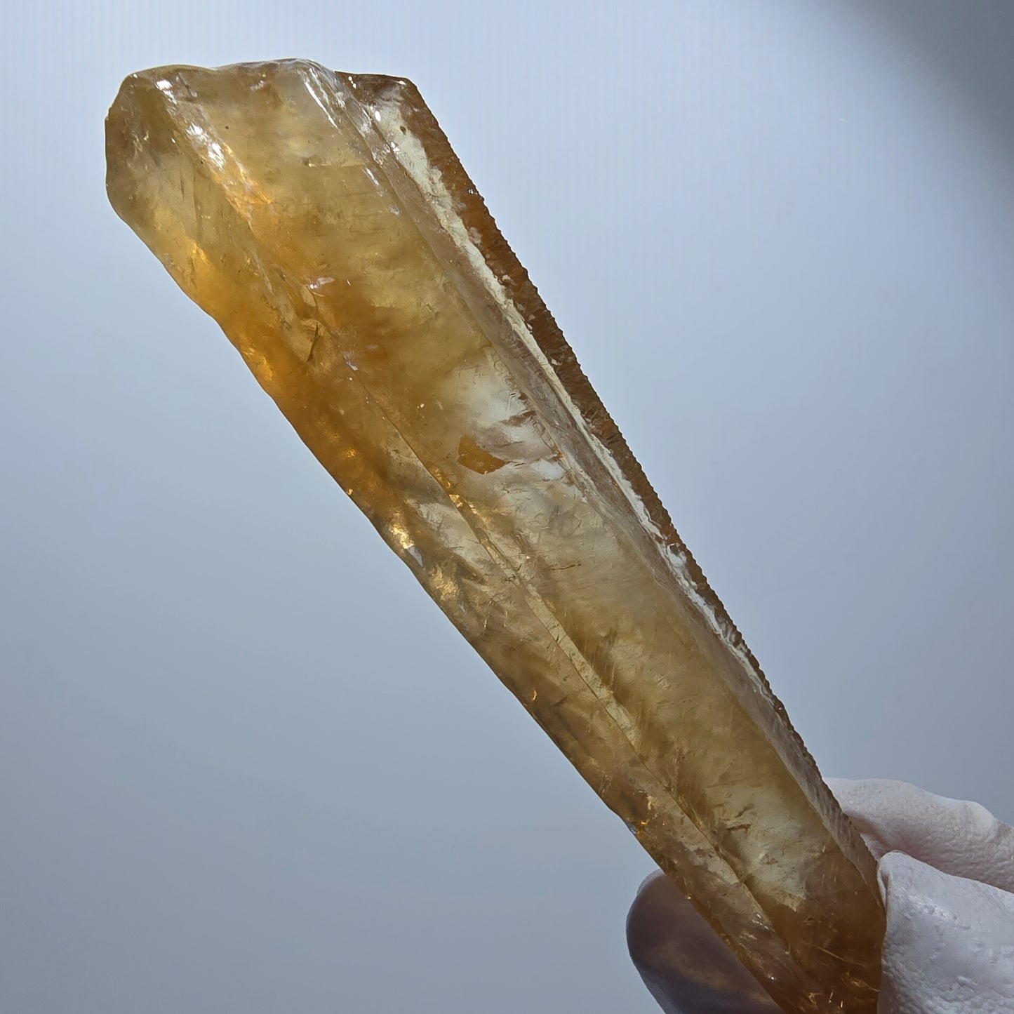 Cristal de calcite miel naturel XL, jaune orangé, Erongo, Namibie 94*25*18mm #12293 