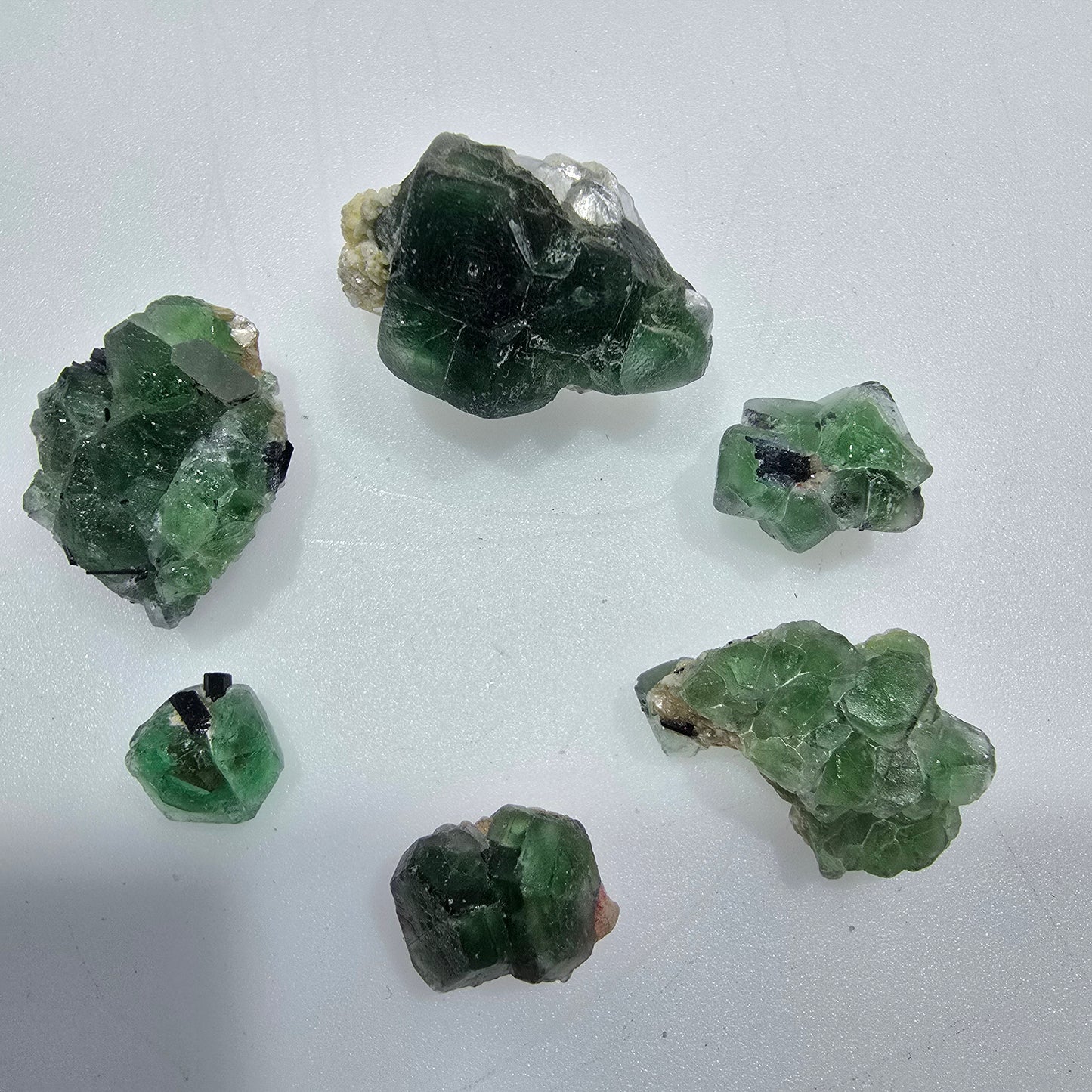 Lot of 6 Phantom Fluorite, Muscovite, Schörl Tourmaline Erongo, Namibia 10-27mm #12306 