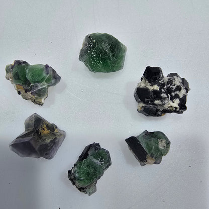 Lot of 6 Phantom Fluorite, Muscovite, Schörl Tourmaline Erongo, Namibia 14-20mm #12307 