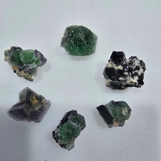Lot of 6 Phantom Fluorite, Muscovite, Schörl Tourmaline Erongo, Namibia 14-20mm #12307 