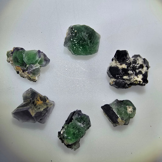 Lot of 6 Phantom Fluorite, Muscovite, Schörl Tourmaline Erongo, Namibia 14-20mm #12307 