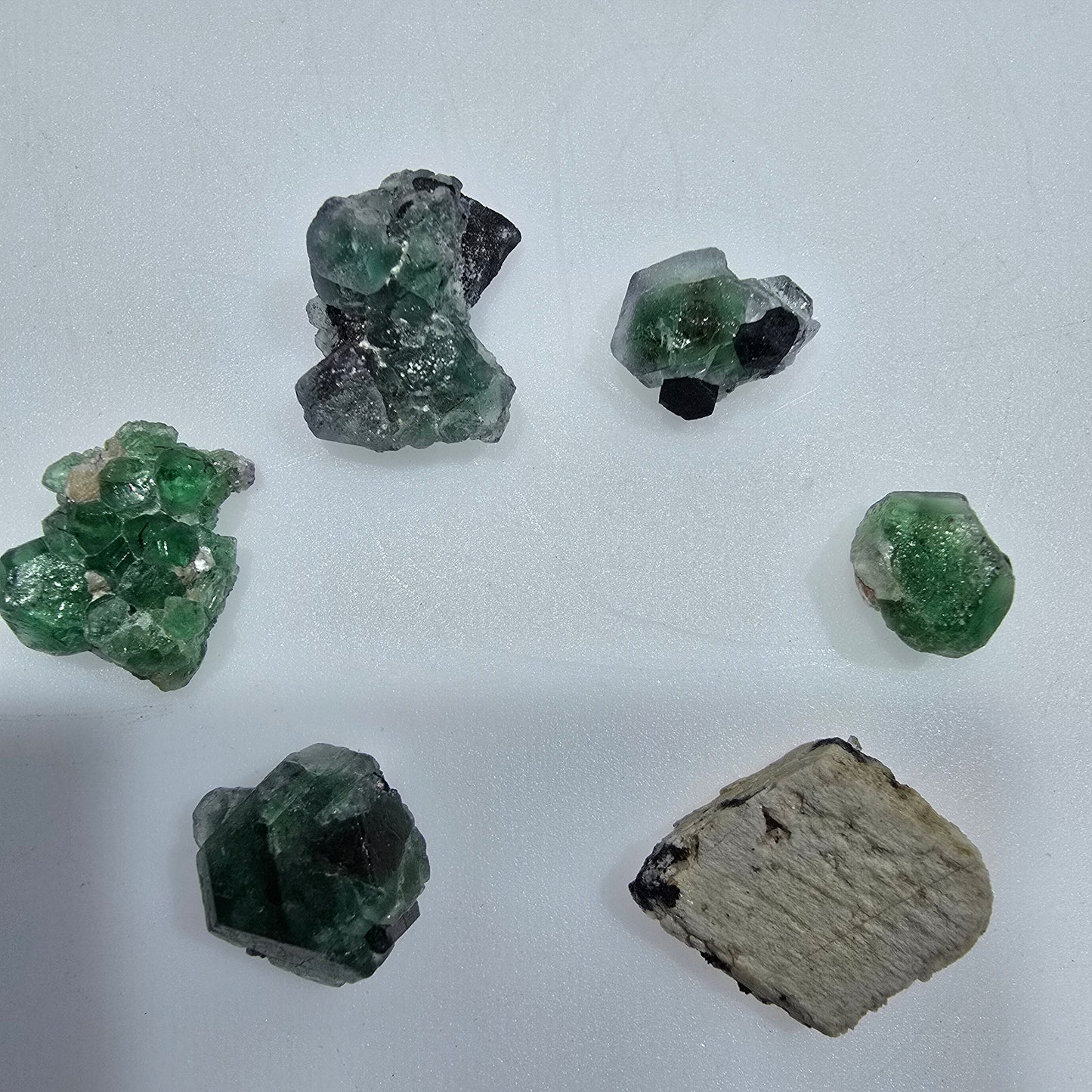Lot of 6 Phantom Fluorite, Muscovite, Schörl Tourmaline Erongo, Namibia 13-25mm #12308 
