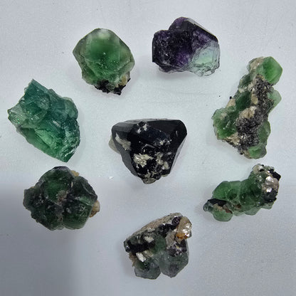 Lot of 8 Phantom Fluorite, Muscovite, Schörl Tourmaline Erongo, Namibia 12-24mm #12310 