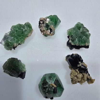 Lot of 6 Phantom Fluorite, Muscovite, Schörl Tourmaline Erongo, Namibia 16-24mm #12311 