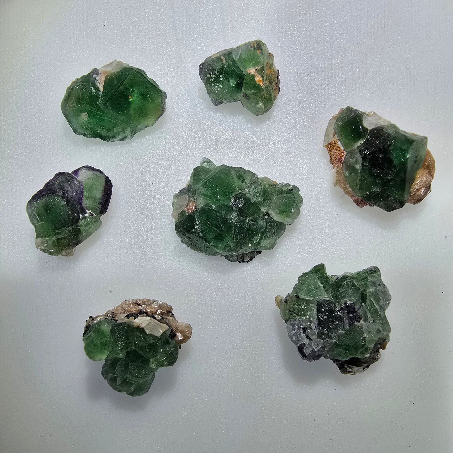 Lot of 7 Phantom Fluorite, Muscovite, Schörl Tourmaline Erongo, Namibia 13-20mm #12312 