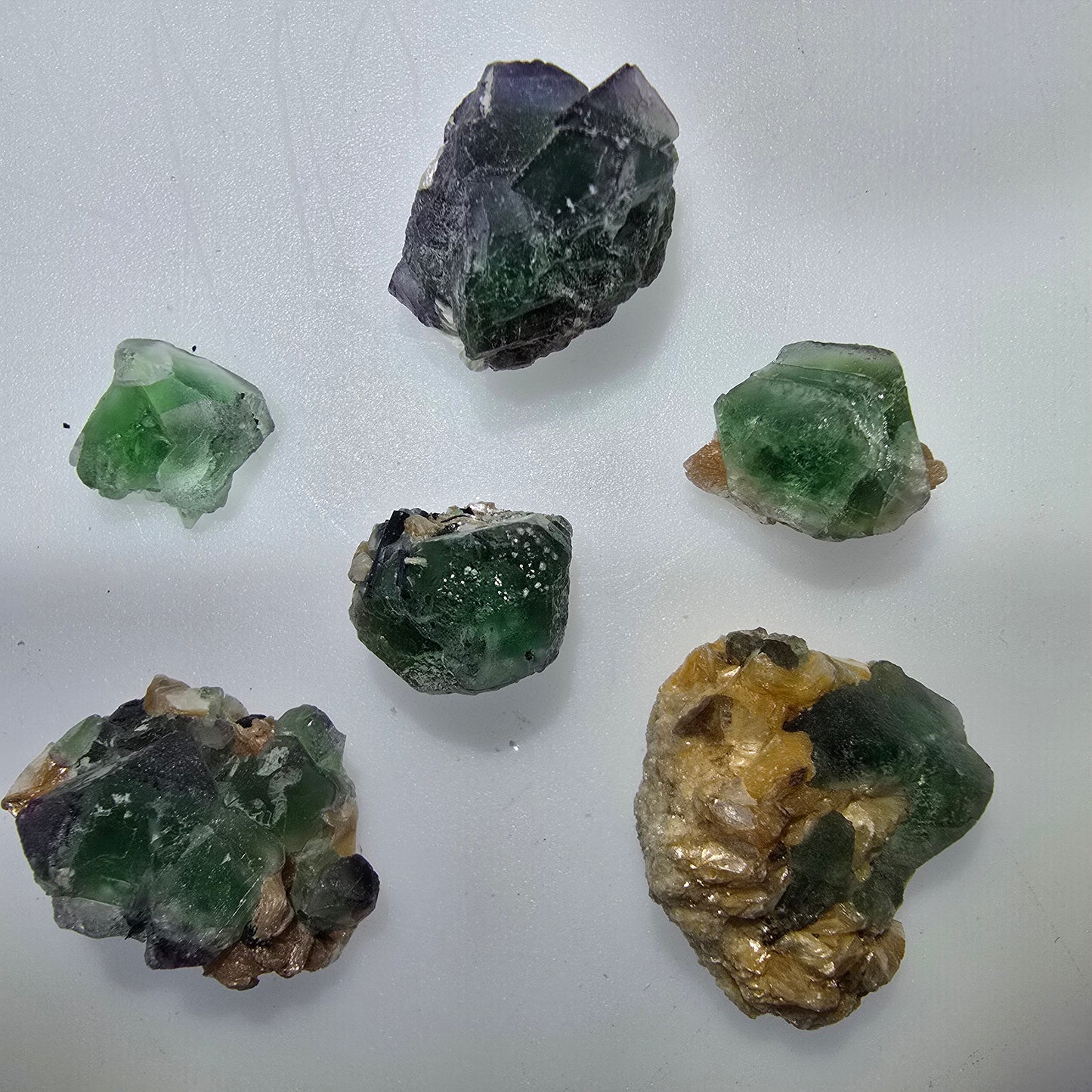 Lot of 7 Phantom Fluorite, Muscovite, Schörl Tourmaline Erongo, Namibia 13-26mm #12317 