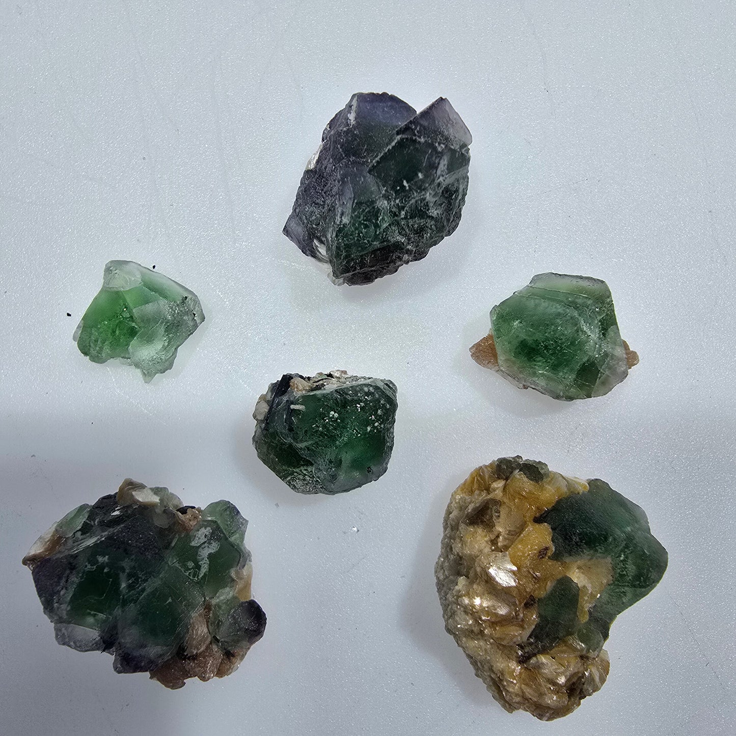 Lot of 7 Phantom Fluorite, Muscovite, Schörl Tourmaline Erongo, Namibia 13-26mm #12317 