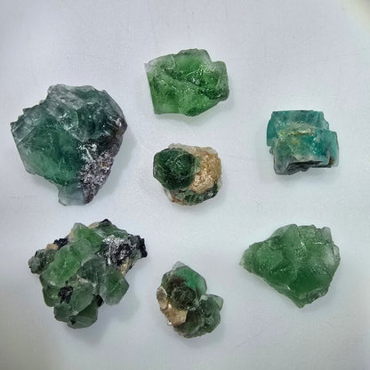 Lot of 7 Phantom Fluorite, Muscovite, Schörl Tourmaline Erongo, Namibia 15-27mm #12318 
