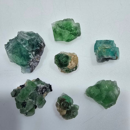 Lot of 7 Phantom Fluorite, Muscovite, Schörl Tourmaline Erongo, Namibia 15-27mm #12318 