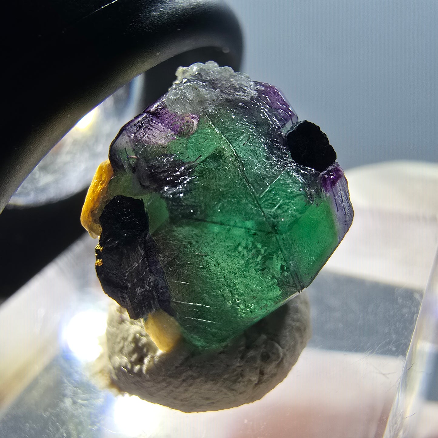Phantom Fluorite, Schörl Tourmaline, Hyalite Opal, Muscovite Erongo, Namibia 15*12*11mm #12337 