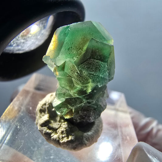 Phantom Fluorit, hexagonal, Schörl Turmalin Stufe Erongo, Namibia 20*11*12mm #12340