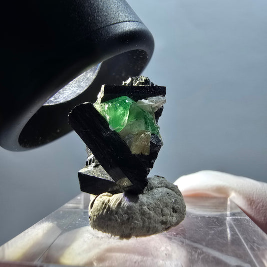 Phantom Fluorit, Schörl Turmalin, Muskovit Stufe Erongo, Namibia 21*13*10mm #12341