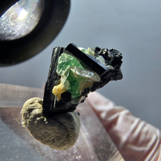 Phantom Fluorit, Schörl Turmalin, Muskovit Stufe Erongo, Namibia 21*13*10mm #12341