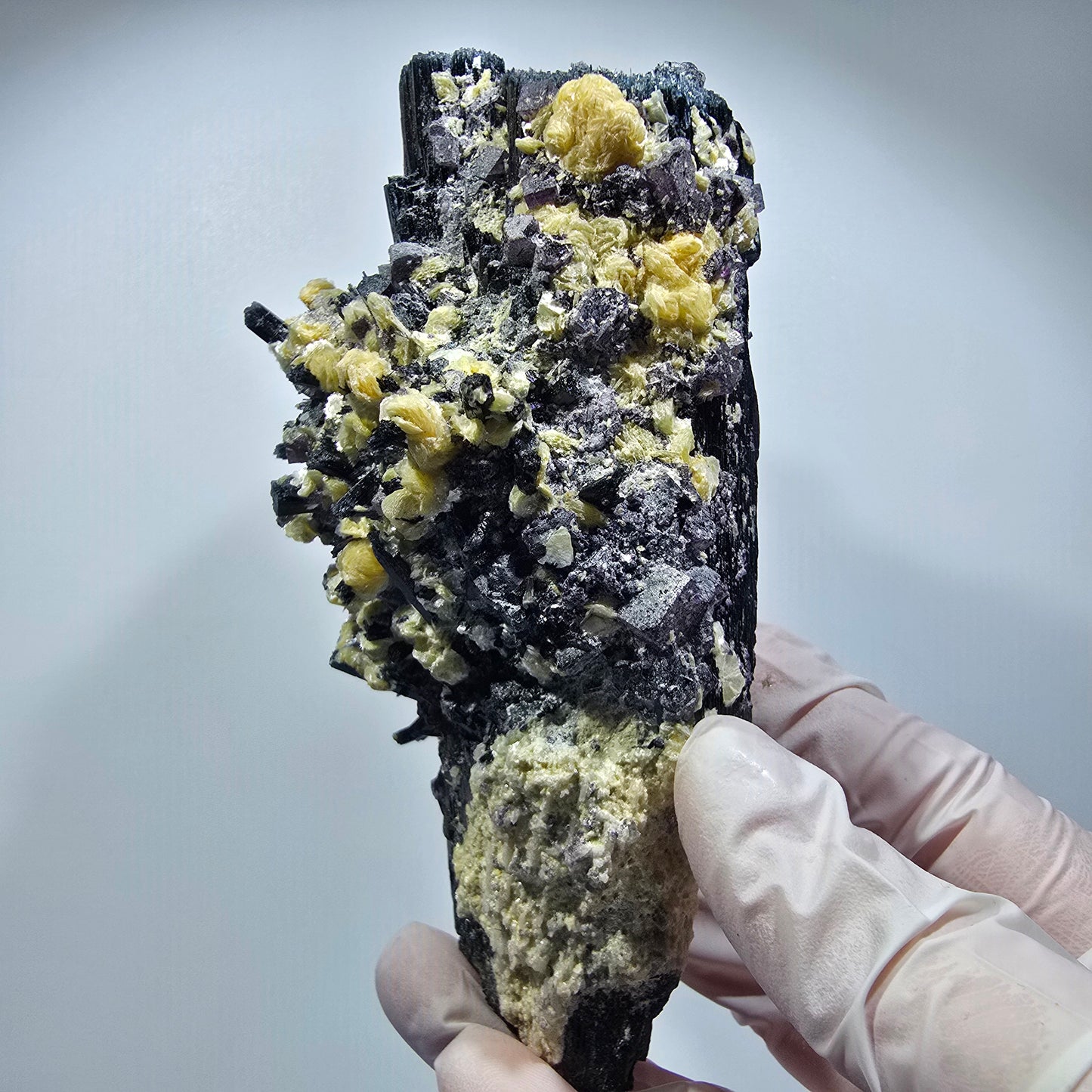 XL Schörl Turmalin mit Phantom Fluorit, Hyalit Opal, Muskovit Erongo, Namibia 130*62*54mm #12356