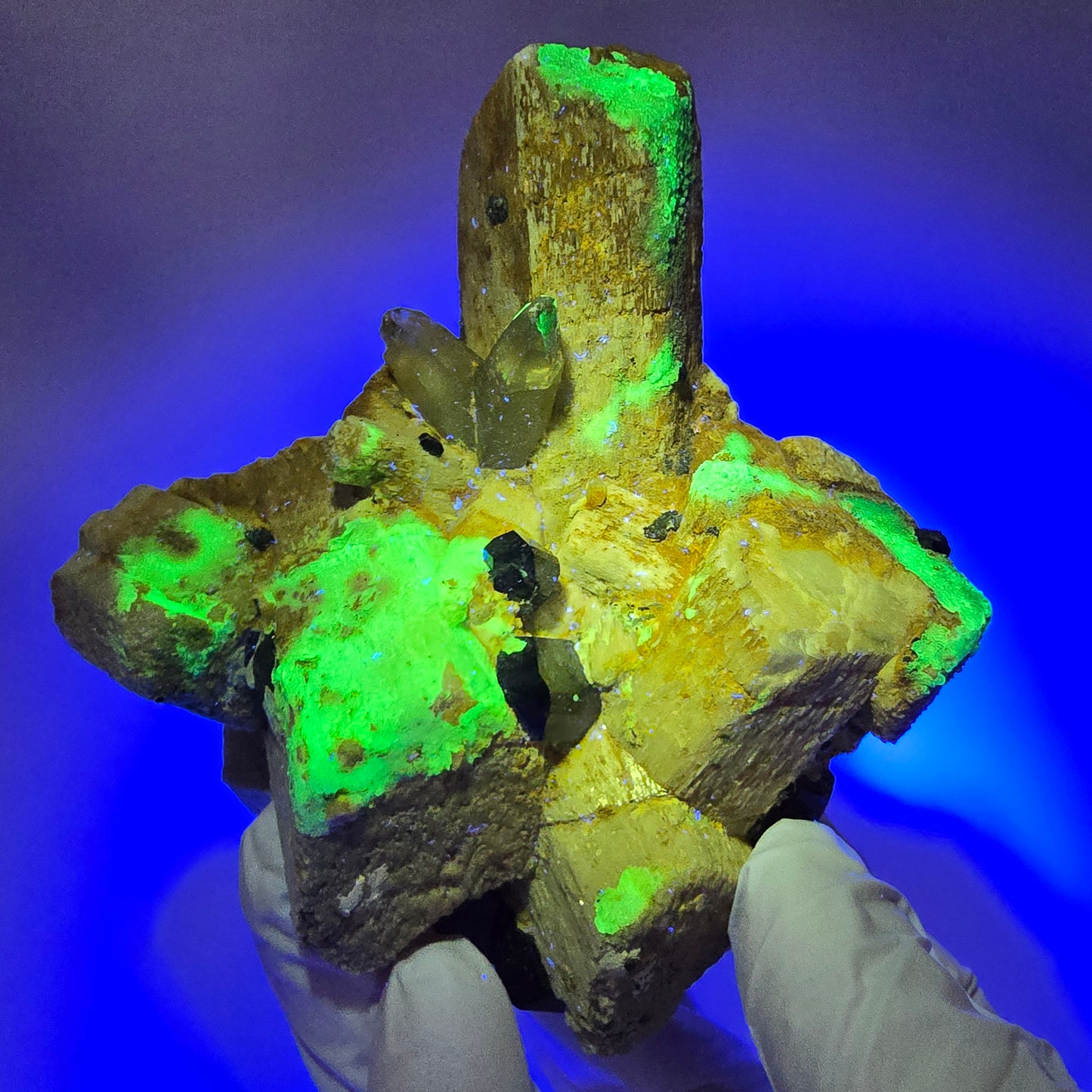 Große Schörl Turmalin, Rauchquarz, Hyalit Opal, Orthoklas Stufe Erongo, Namibia 90*84*33mm #12358