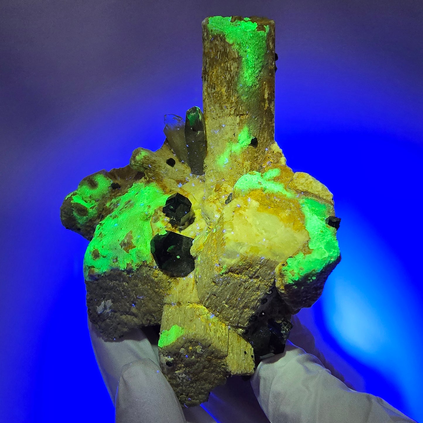 Große Schörl Turmalin, Rauchquarz, Hyalit Opal, Orthoklas Stufe Erongo, Namibia 90*84*33mm #12358
