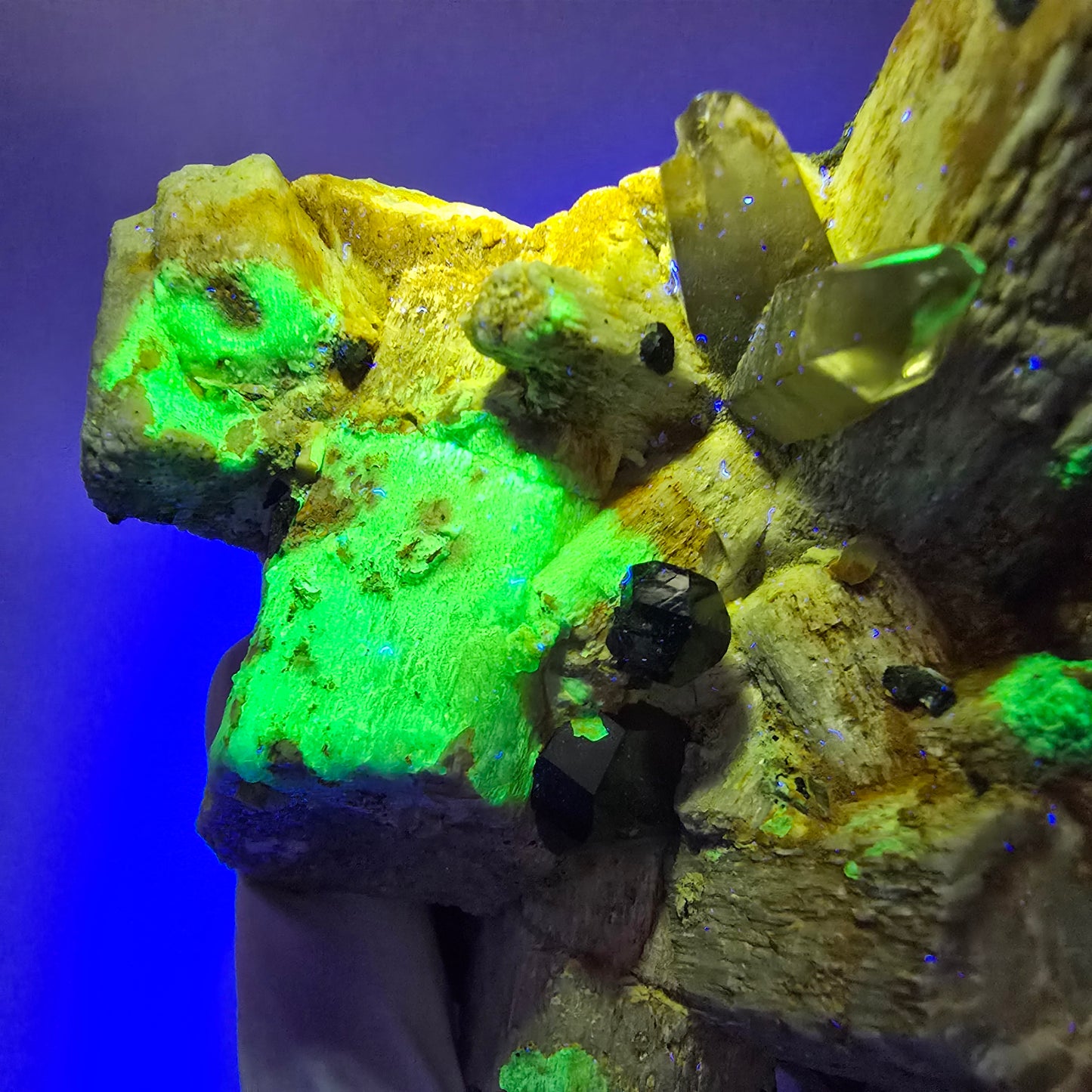 Große Schörl Turmalin, Rauchquarz, Hyalit Opal, Orthoklas Stufe Erongo, Namibia 90*84*33mm #12358