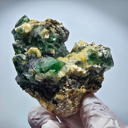 Grand fluorite fantôme, tourmaline schorl, muscovite sur matrice, Erongo Namibie 86*59*50mm #12359