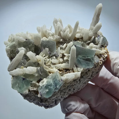 Große Phantom Fluorit, zonal, Quarz, Orthoklas Stufe Brandberg, Namibia 81*71*47mm #12363