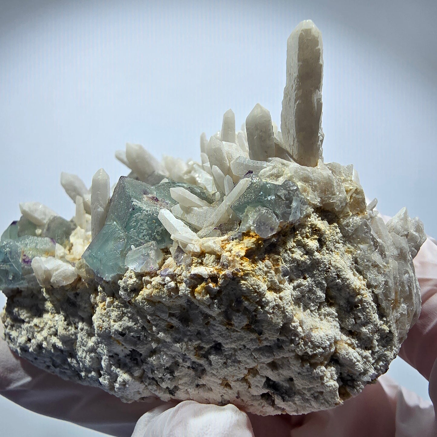 Große Phantom Fluorit, zonal, Quarz, Orthoklas Stufe Brandberg, Namibia 81*71*47mm #12363
